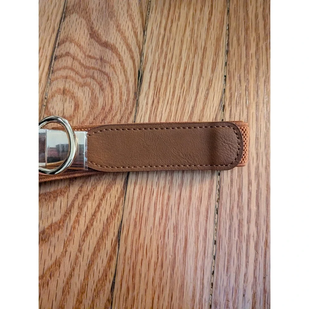 Cognac Brown Elastic Stretch Waist Belt Gold Interlocking Buckle Infinity Clasp
